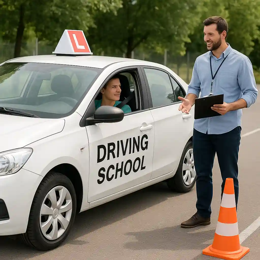 Student driving lesson